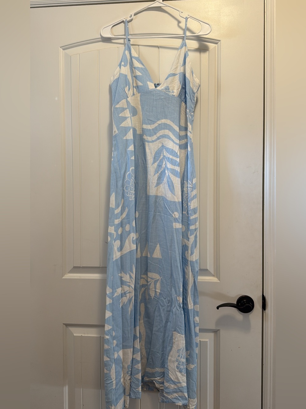 Light Blue and White Floral Slip Maxi Dress